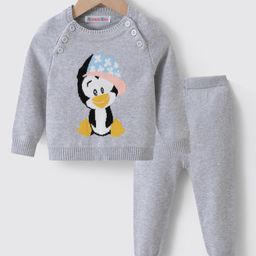 Kookie Kids Full Sleeves Pullover Raglan Sleeves Sweater Set With  Penguin Design - Grey-image-77