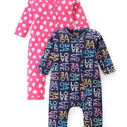 Babyhug 100% Cotton Knit Full Sleeves Heart Printed Rompers Pack of 2 - Multicolour-image-112