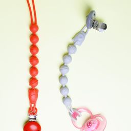 THE LITTLE LOOKERS Silicone Pacifier Clip for Baby Boys and Girls, One Piece Pacifier Clips, Wooden Soother Clips Design, Fits Most Pacifiers and Teething Toys - Red & Grey-13