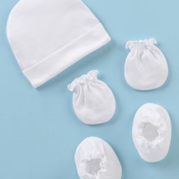 Ben Benny 100% Cotton Knit Solid Cap Mittens & Booties White - Diameter 9 cm-image-97