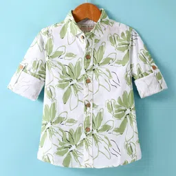 JASH KIDS Cotton Knit Full Sleeves Floral Printed Shirt - Olive Green-picture-17