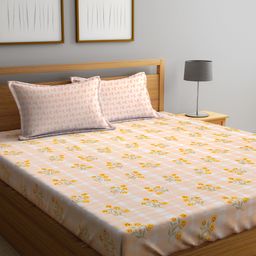 Klotthe Multicolor Floral 300 TC Cotton Blend Fitted Double Bedsheet with 2 Pillow Covers-image-46