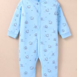 I Bears Interlock Knit Full Sleeves Rompers with Animals Print - Blue-image-22