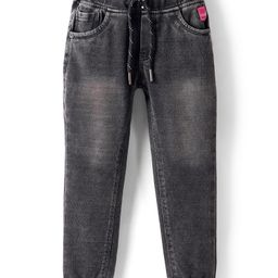 Olio Kids Woven Full Length Solid Denim Jeans - Black-image-60
