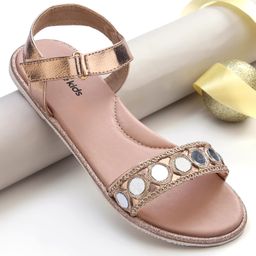 Pine Kids Formal & Party Wear Sandal with Velcro Closer & Mirror Work - Golden-image-6