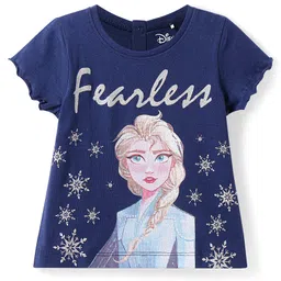 Babyhug Disney Single Jersey Knit Half Sleeves T-Shirt With Elsa Graphics - Navy Blue-picture-14