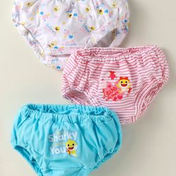 Bodycare Cotton Knit Bloomers With Stripes & Shark Print Pack Of 3 - Pink Light Blue & White-image-44