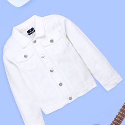 Kiddopanti Full Sleeves Solid Denim Jacket - White-image-12