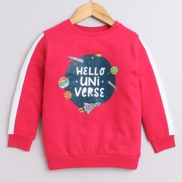 BUMZEE Looper Knit Full Sleeves Space Theme Printed Sweatshirt - Dark Pink-image-17