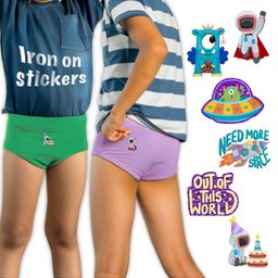 THE COVER UP PROJECT Modal Knit Pack Of 2 Solid Briefs With Space Theme Iron Prints - Green & Lilac-image-21
