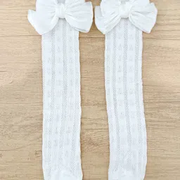 Kidofash Knit Bow Applique Detailed Socks - White-picture-21