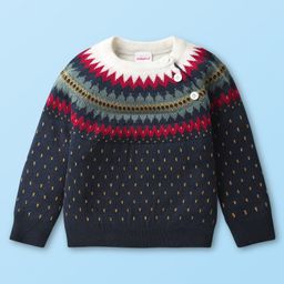 Babyhug Knit Full Raglan Sleeves Pullover Sweater with chevron Design - Navy Blue-image-45