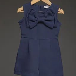 KIDSDEW Looper Knit Sleeveless Bow Applique Detailed Jumpsuit - Navy Blue-picture-13