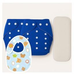 Sparkle Joy Free Size Reusable Cloth Diaper With Insert Pad 2 Pcs Diaper With 1 Pcs Insert 1 Pcs Feeding Bib- Blue-19