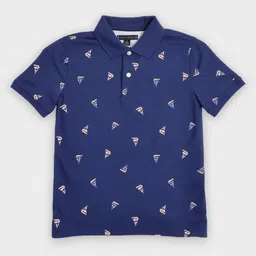 Tommy Hilfiger Boys Geometric Printed Polo Collar Short Sleeves Cotton T-shirt-image-14