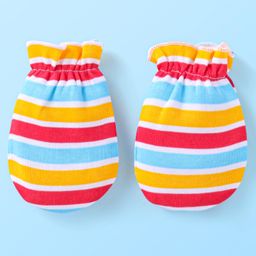 Babyhug Disney Interlock Caps Mittens & Booties Set Mickey Mouse & Strips Print White & Red - Dimension 10 cm image 2