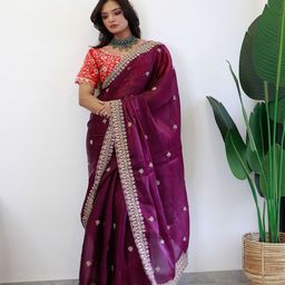 Anouk Ethnic Motifs Embroidered Sequinned Organza Saree-2