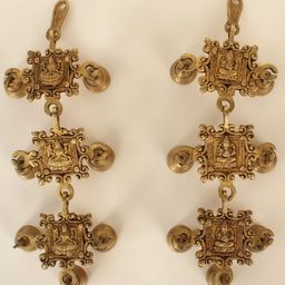 Exotic India Gold Toned 2 Pieces Brass Ganesha Lakshmi Hanging Bells-image-74