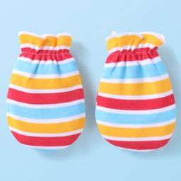 Babyhug Disney Interlock Caps Mittens & Booties Set Mickey Mouse & Strips Print White & Red - Dimension 10 cm image 3