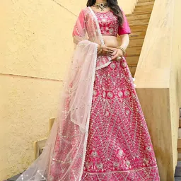 ODETTE Embroidered Mirror Work Semi-Stitched Lehenga & Unstitched Blouse With Dupatta-picture-38