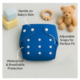 Sparkle Joy Free Size Reusable Cloth Diaper With Insert Pad 2 Pcs Diaper With 1 Pcs Insert 1 Pcs Feeding Bib- Blue image 4