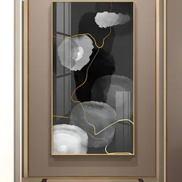 THE NEXT DECOR Gold-Toned & Black Abstract Symphony Glass Finish Vertical Wall Art-image-30