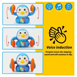 Fiddlerz Battery Operated  Tumbling Penguin Electric Musical Toy With Voice Control Sensor Light Music And Fish Rotating Arm Sound (Color May Vary) image 5