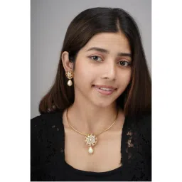 AARSEE OFFICIAL White 22Kt Gold Plated Ornate Hasil Necklace With Earrings-picture-25