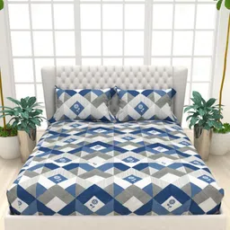 THE WHITE MOSS Navy Blue & White Floral Cotton 3 Piece Double Queen Regular Bedding Set-picture-18