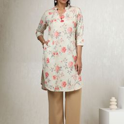 Soch Floral Botanical Printed Beads and Stones Cotton Linen Straight Kurta-image-78