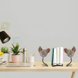 JASMEY HOMES 2-Pcs Brown & White Printed Kukdoo Bird Showpieces-16