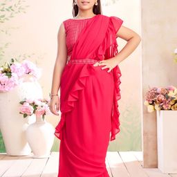 Aarika Girls Sequin Embroidered Choli & Lehenga Saree With Attachable Dupatta-picture-17