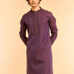Diwas by Manyavar Geometric Woven Design Mandarin Collar Art Silk Kurta-45