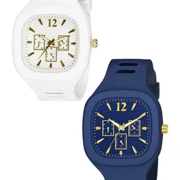 SWADESI STUFF Unisex Pack of 2 Solid Dial & Straps Analogue Watch COMBO 131 WHITE BLUE 90-image-99