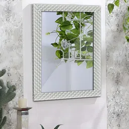 Art Street White Textured Rectangle Wall Mirrors With Wooden Frame-22