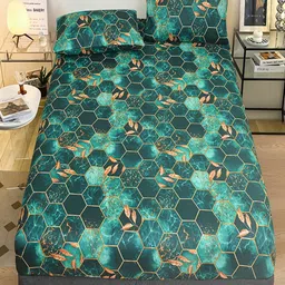 JC HOME Green & Brown Geometric 140 TC Queen Bedsheet Set 1.50 m x 2 m-image-95