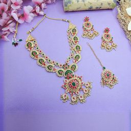VATSALYA creation Alloy Gold- plated Ruby Red Green Jewellery Set-image-25