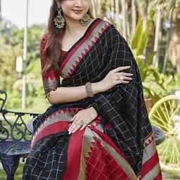KALINI Checked Silk Blend Banarasi Saree-picture-9