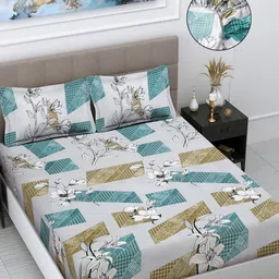 Myntra Elegant Homes Grey And Blue Printed 300 TC King Bedsheet Set 2.50 m x 2.25m-image-3