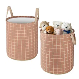 Kuber Industries Brown 2 Pieces Checked Cotton Foldable Laundry Bags 45 L Each-image-55