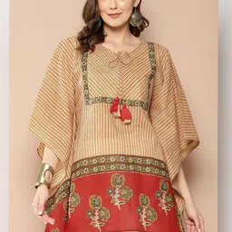 KALINI Women Printed Keyhole Neck Floral Kaftan Kurta-image-4