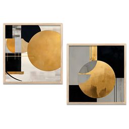 Kotart Gold-Toned & Grey 2 Pieces Boho Wooden Square Wall Arts-picture-30