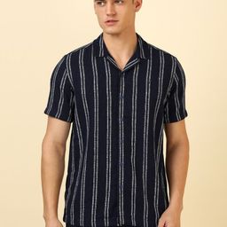 Allen Solly Men Vertical Striped Cuban Collar Casual Shirt-picture-1