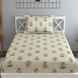 MAFATLAL Luxe-Single Collection Off-White Printed Microfiber 120 TC Single Bedsheet Set-image-24