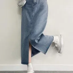 dolsia High-Rise A-Line Midi Denim Skirt-18