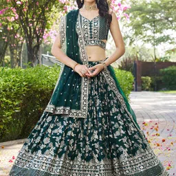 FABPIXEL Sequins Zari Embroidered Work Dola Silk Jacquard Lehenga Choli with Dupatta-picture-25