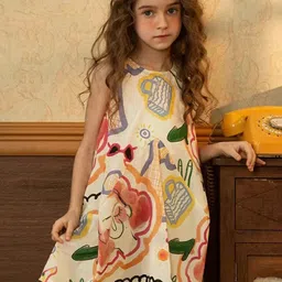 JC SPARKLE Girl Print Round Neck Sleeveless A-Line Dress-image-97