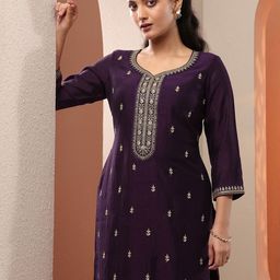 Libas Ethnic Motifs Embroidered Sweetheart Neck Straight Kurta-picture-1