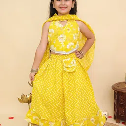 Aj DEZInES Girls Floral Printed Halter Neck Gotta Patti Cotton Ready to Wear Lehenga Choli-30