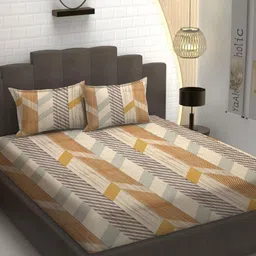 YaAkholic White Geometric Microfiber 210 TC Fitted Double Queen Bedsheet Set-1.98mx1.82m-image-99